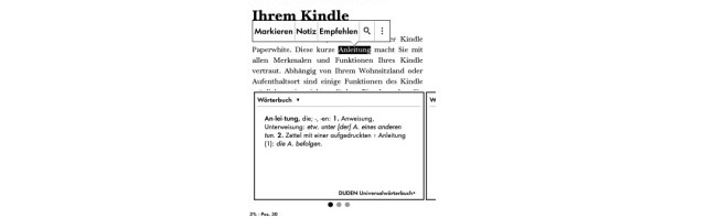 Kindle Paperwhite 3: Software Änderungen, Notizen im eigenen Kontextmenü