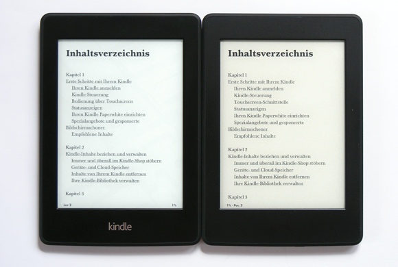 Kindle Paperwhite 2 und 3 Displayvergleich