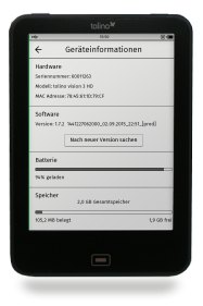 tolino Einstellungen: Geräteinformationen