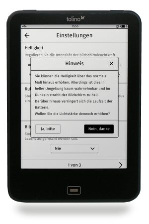tolino maximale Bildschirmhelligkeit erhöhen