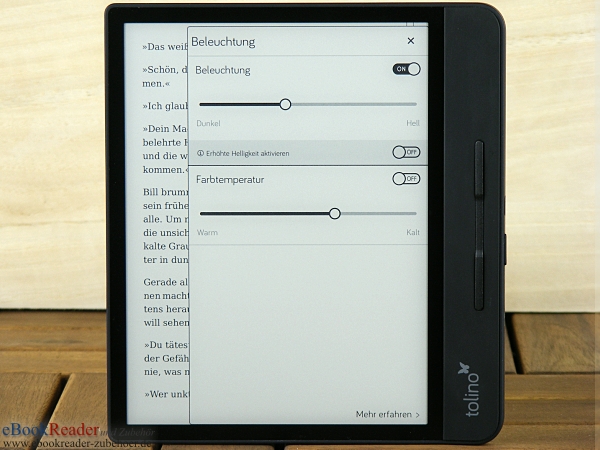 tolino epos 2 - Beleuchtung und smartLight einstellen